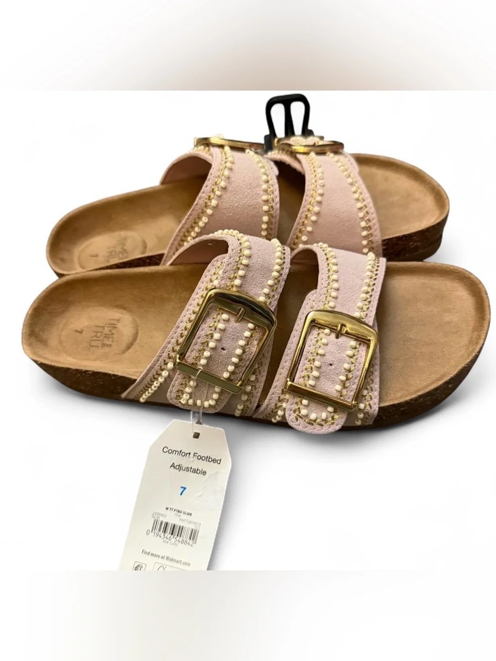 Time and Tru Pink Double-Buckle footbed Studded Slide Sandals